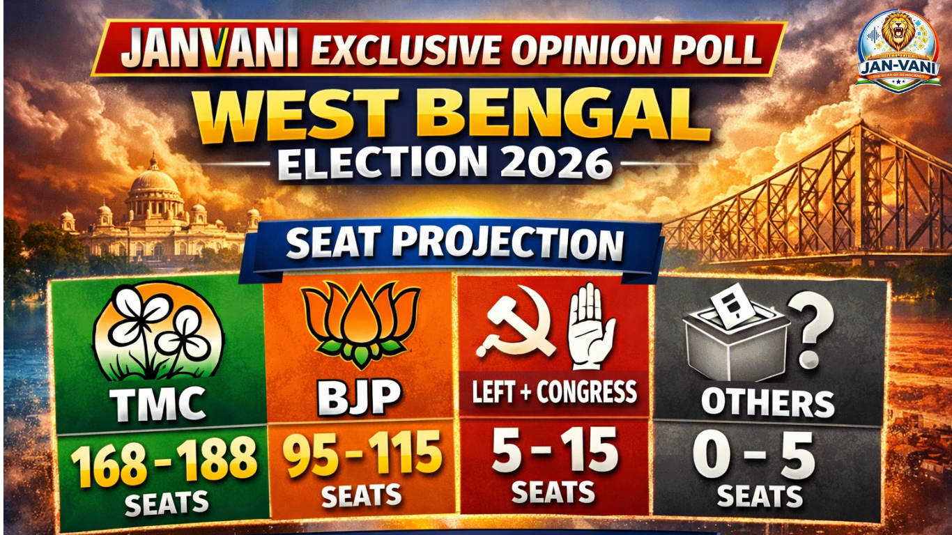 Bengal Assembly Election 2026 seat forecast TMC 168-188 BJP 95-115 JAN-VANI analysis